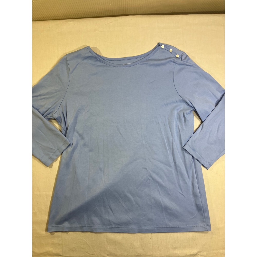 LL Bean Light Blue 100% Supima Cotton Boatneck 3/4 Sleeve Top Large‎ Reg 297049